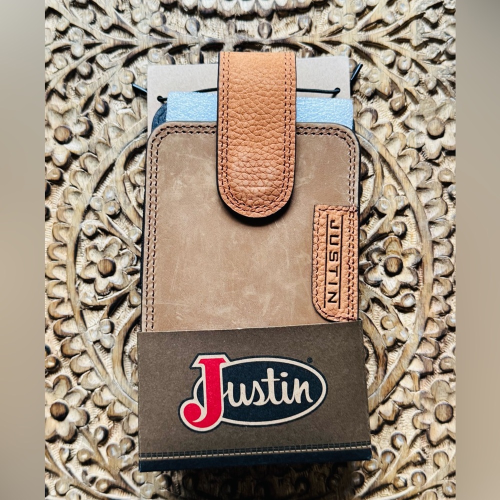 New! Justin Boots Tan Leather Cell Phone Case